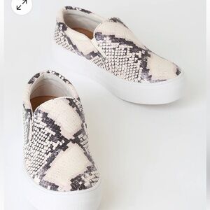 Steve‎ Madden Gills Beige Grey Snake Flatform Sneakers Slip On Sz 8